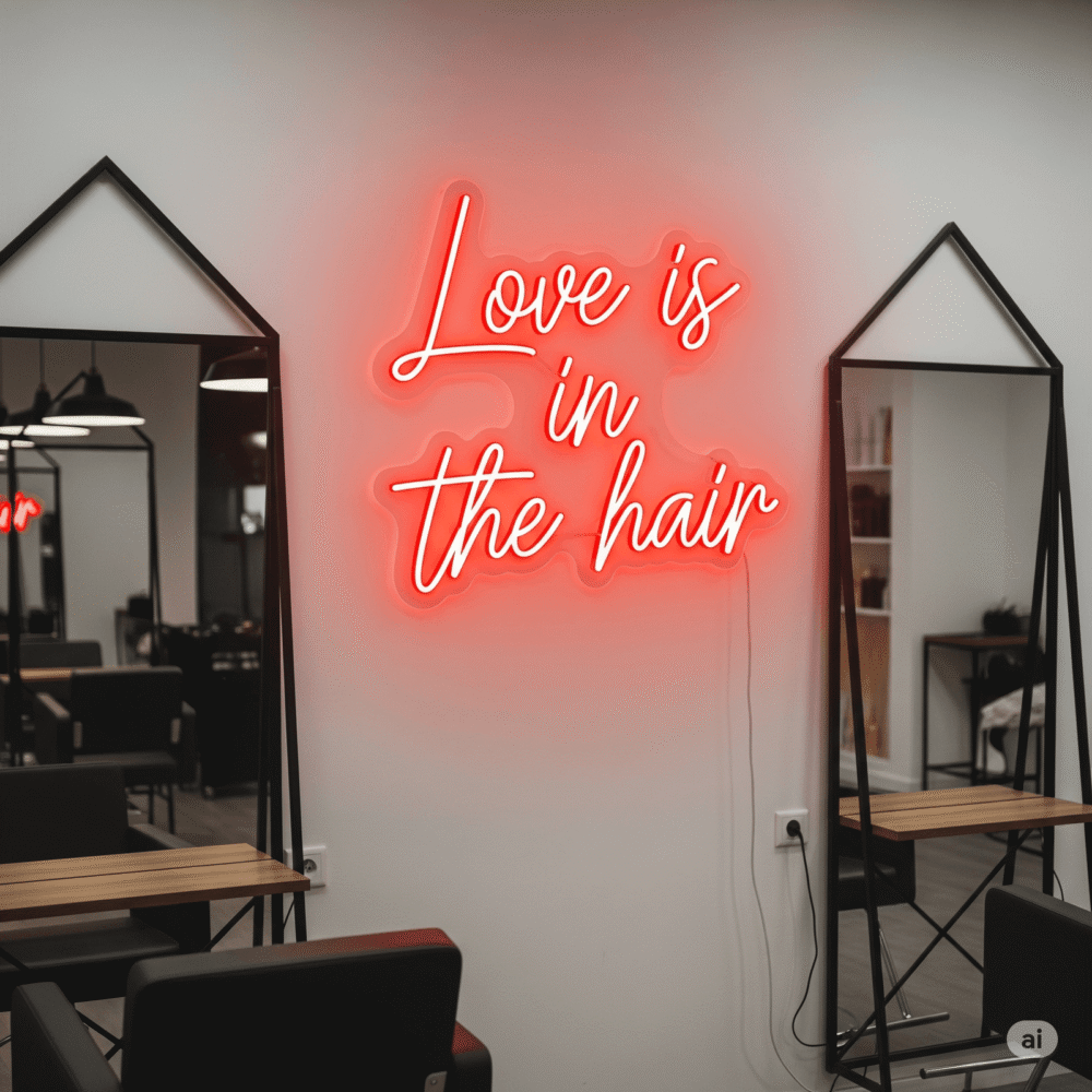 LED neon sign "Love is in the hair"