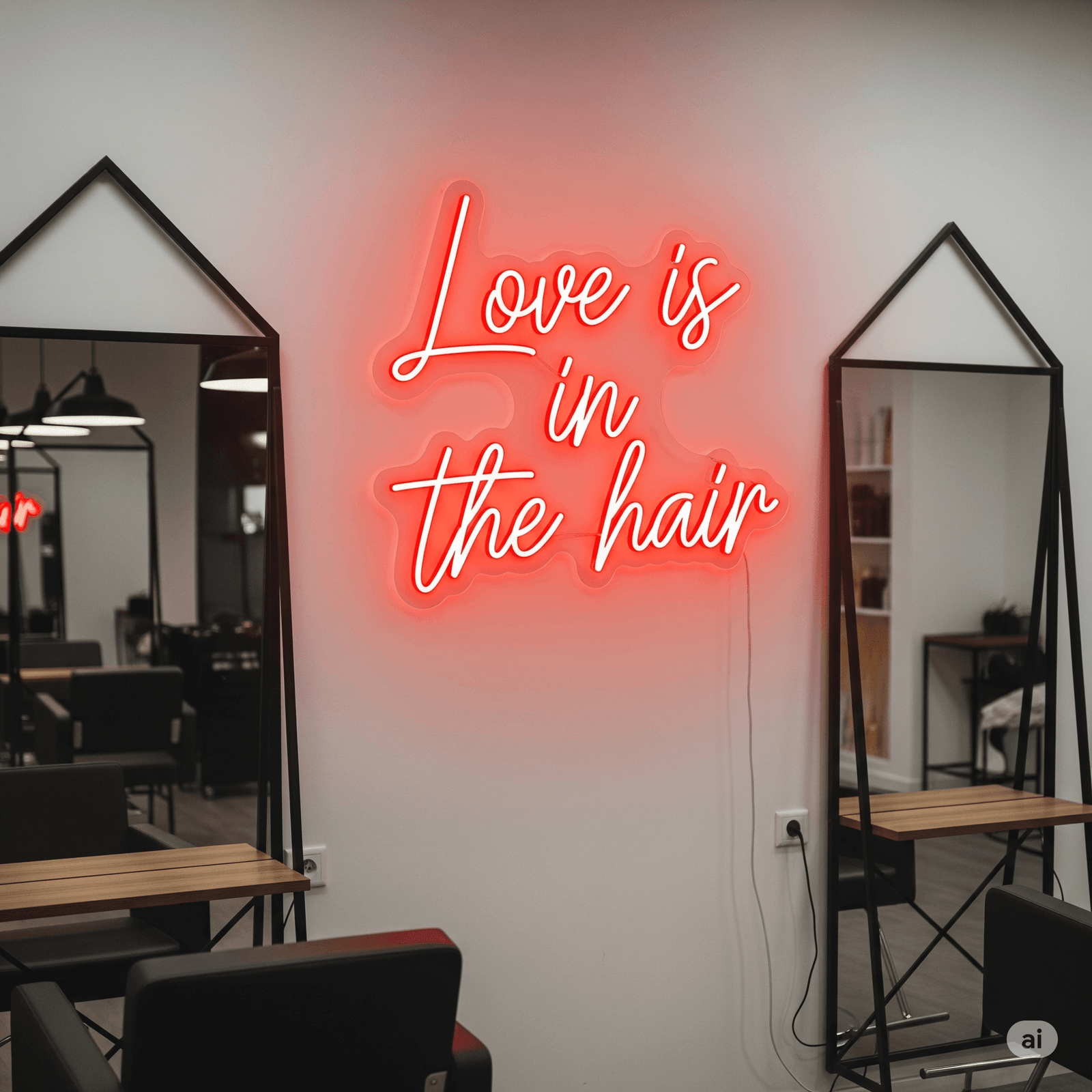 LED neon sign "Love is in the hair"