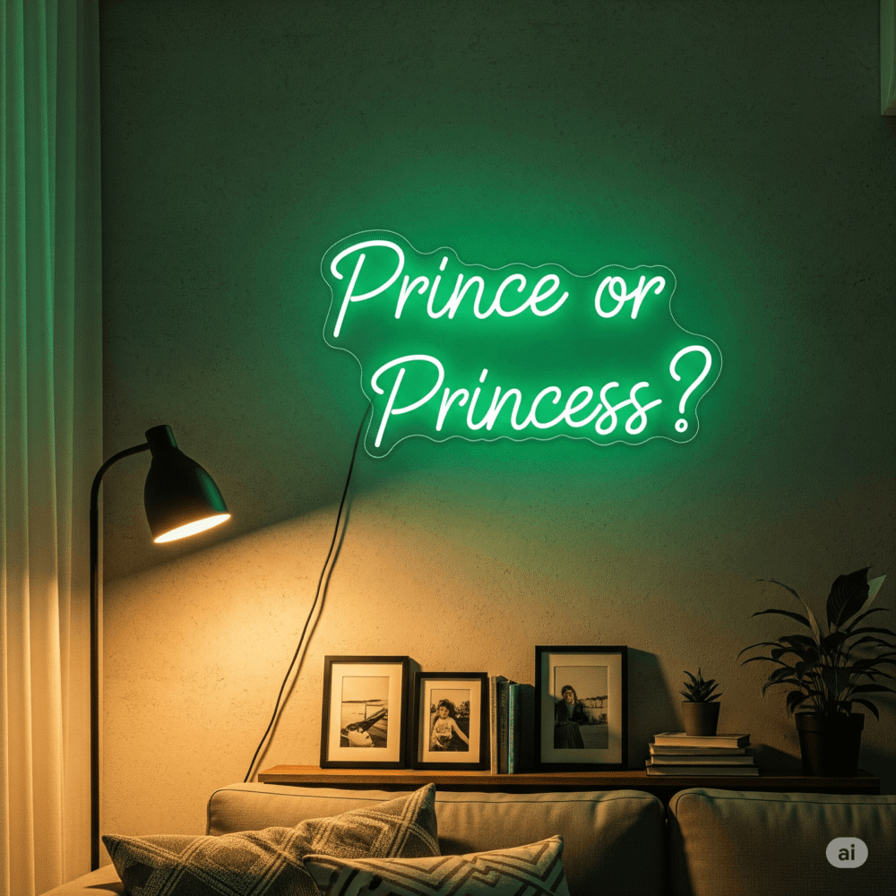 LED neon sign “Prince or Princess?”