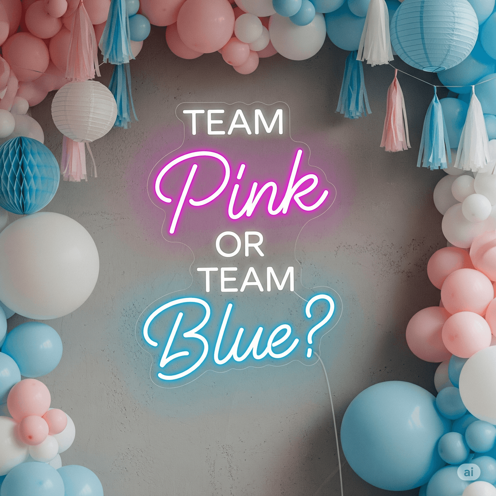 LED neon sign "Team Pink or Team Blue?"