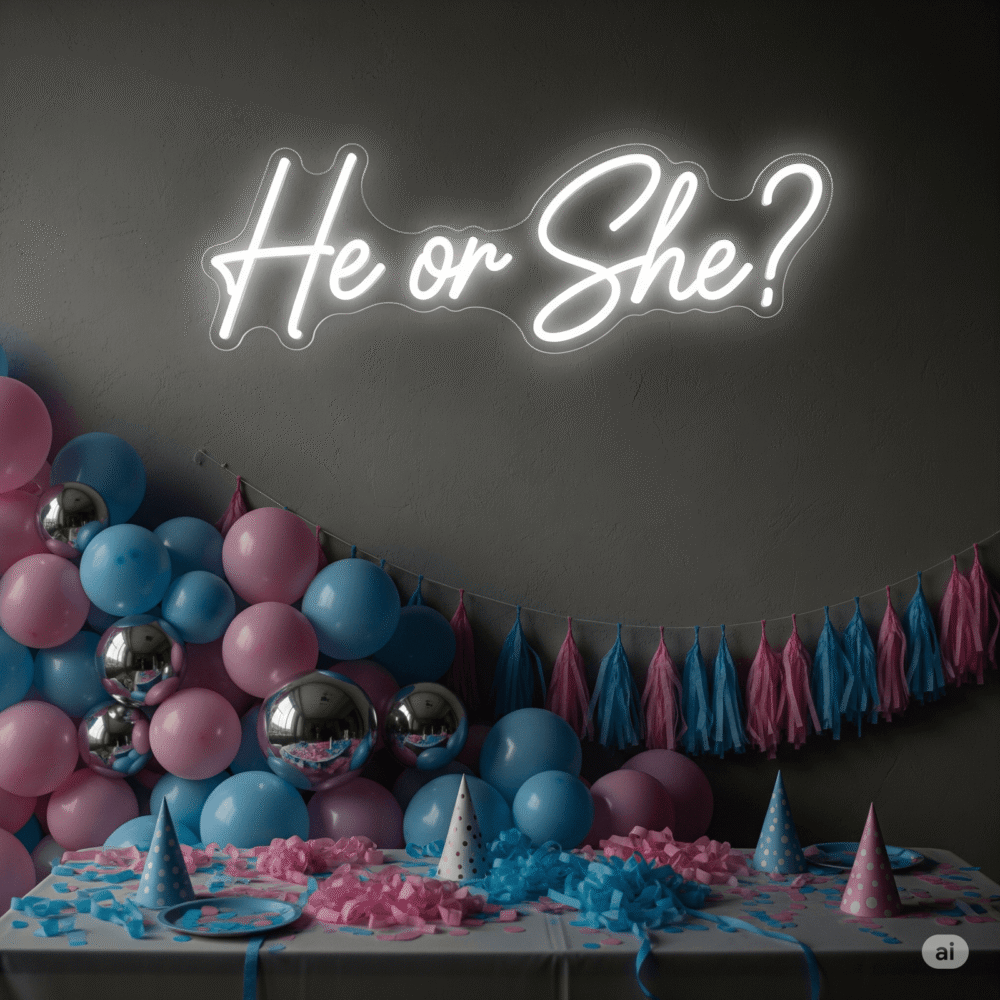LED neon decoration “He or She?”