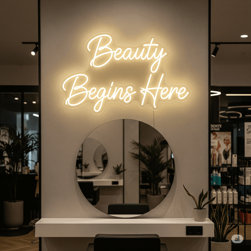 LED neon sign "Beauty Begins Here"