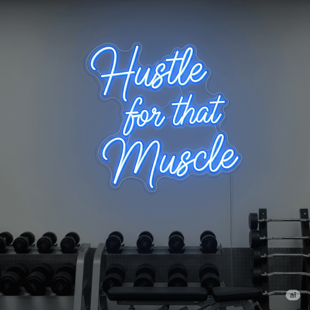 LED neon sign “Hustle for that Muscle”
