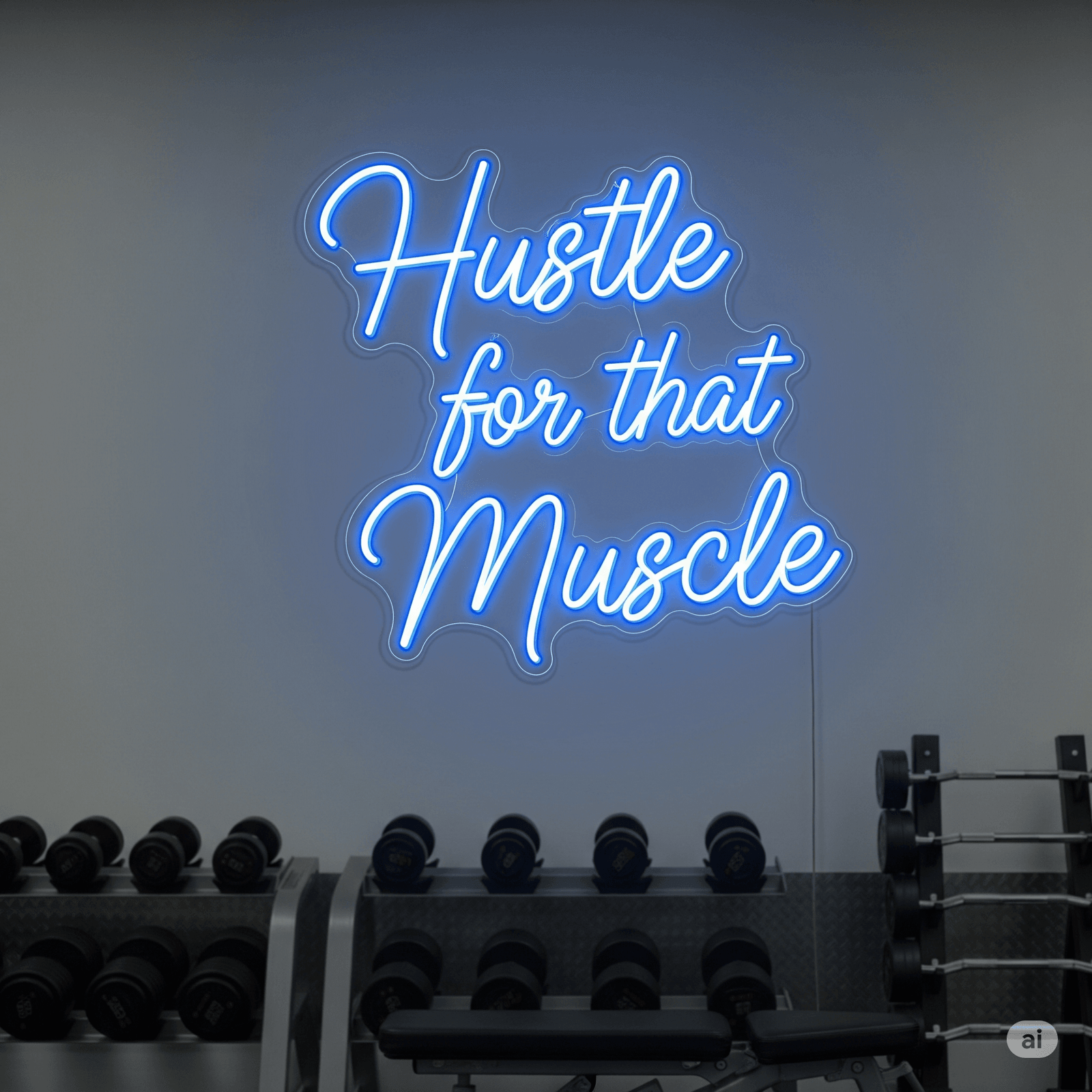 LED neon sign “Hustle for that Muscle”
