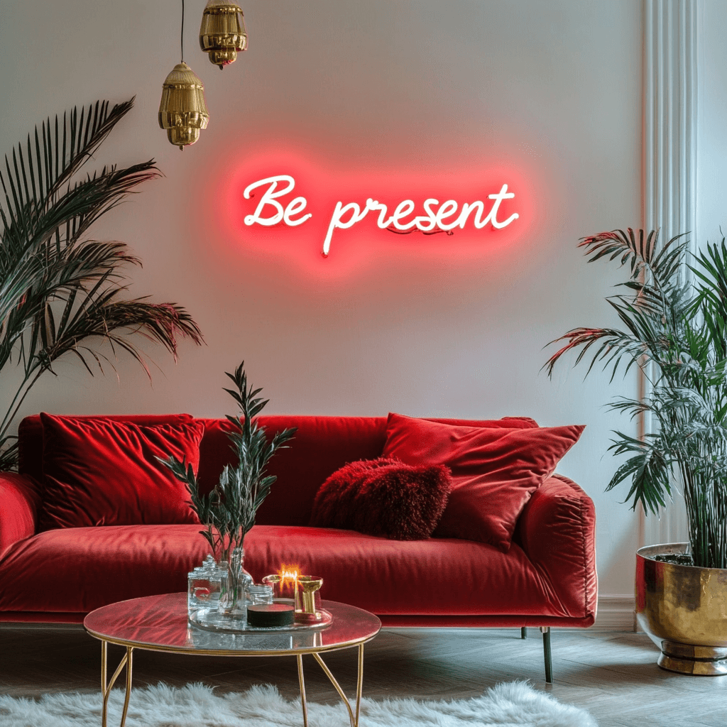 LED neon text “Be Present”